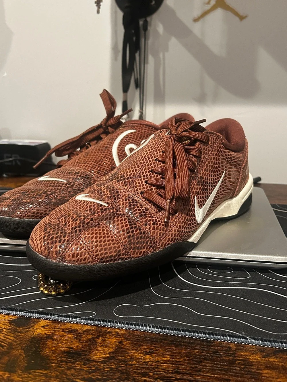 Nike Brown Textured Indoor Soccer Shoes with White Swoosh